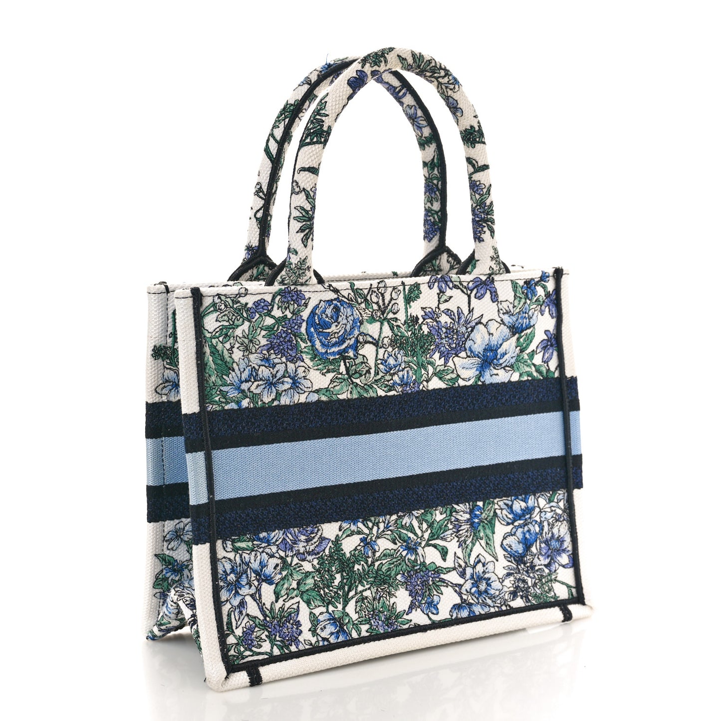 Canvas Embroidered Small Flowers Book Tote  Blue