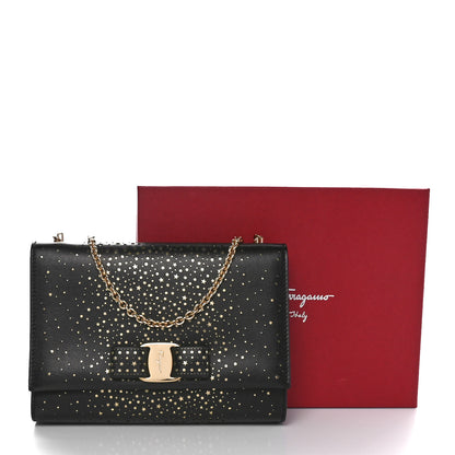 Salvatore Ferragamo Calfskin Laser Cut Mini Miss Vara Bow Chain Bag Black Gold 10 of 10
