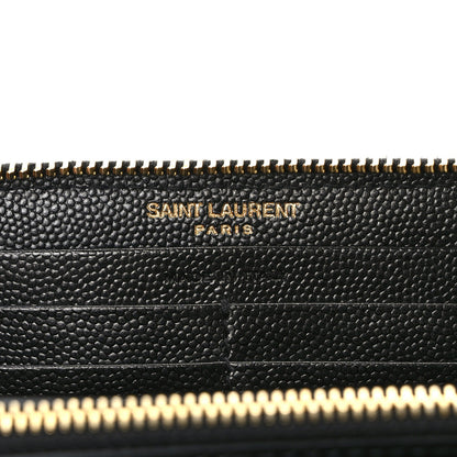 Saint Laurent Grain De Poudre Matelasse Chevron Monogram Zip Around Wallet Black 6 of 9