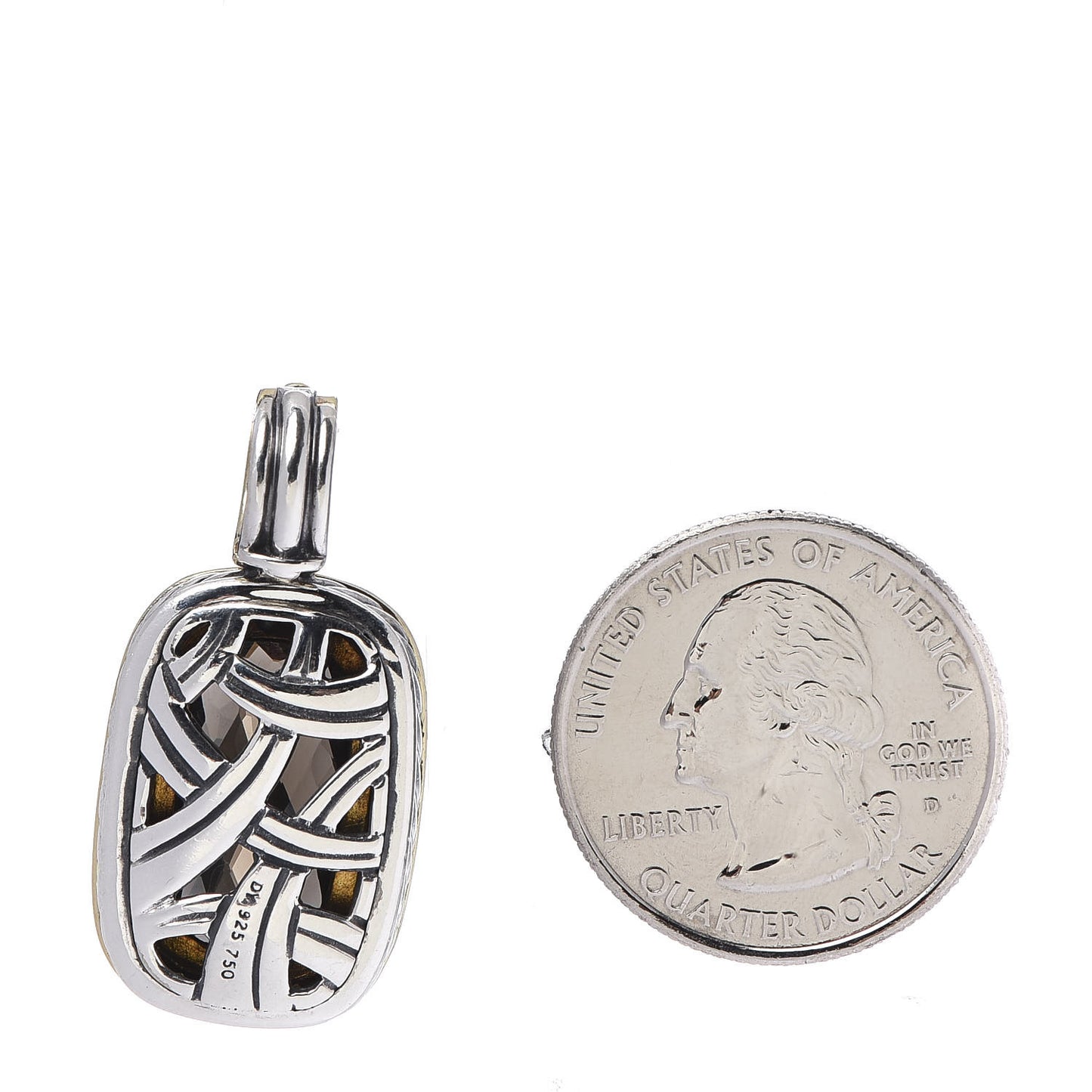 Sterling Silver 18K Yellow Gold Diamond Smoky Quartz 18mm Albion Enhancer Pendant