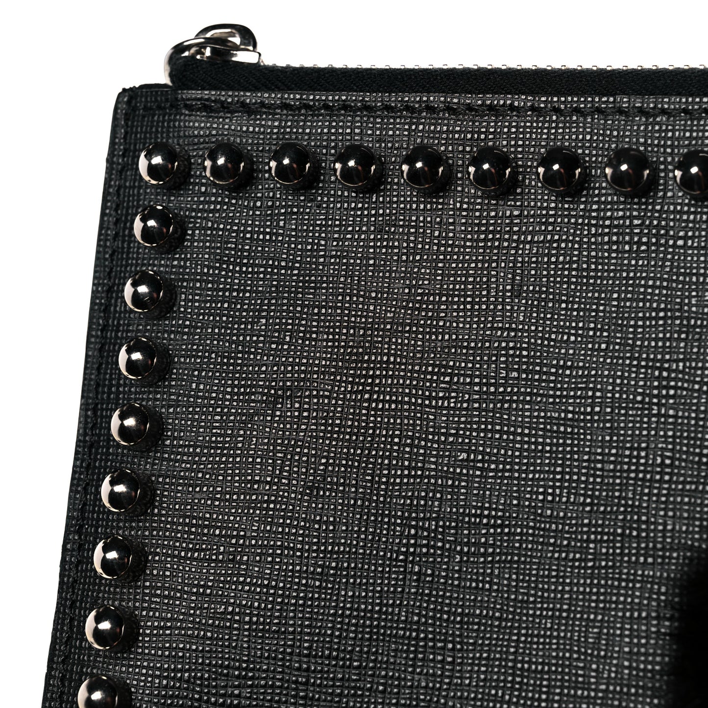 Vitello Elite Mink Fur Studded Karlito Zip Around Pouch Black