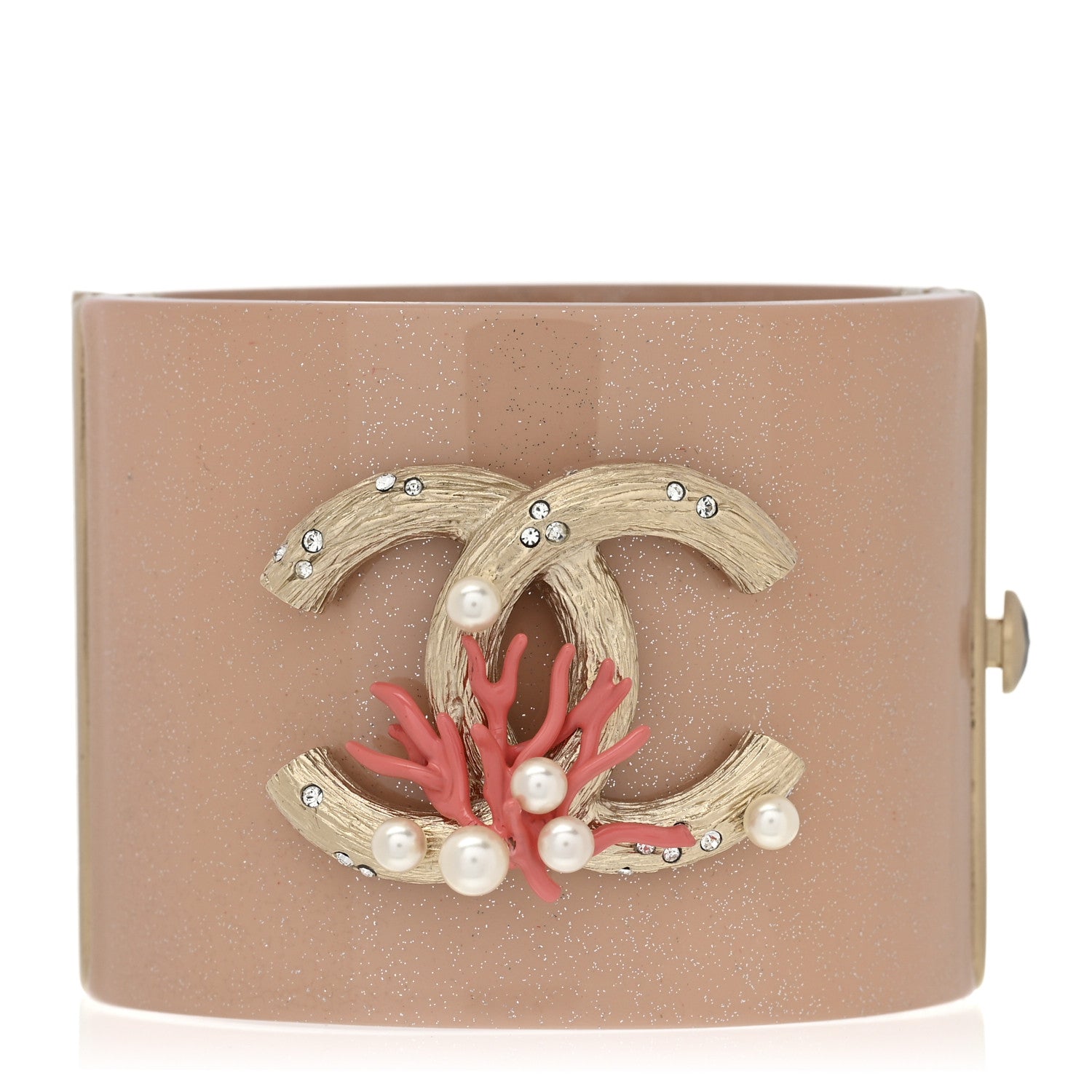 Chanel Resin Crystal Pearl Coral Reef CC Cuff Beige 1 of 3