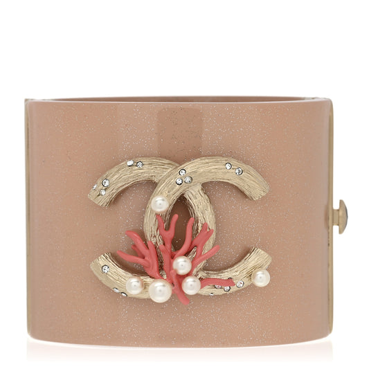 Resin Crystal Pearl Coral Reef CC Cuff Beige