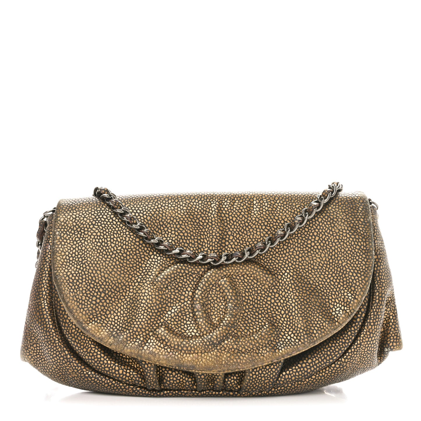 Metallic Caviar Half Moon Wallet On Chain WOC Bronze