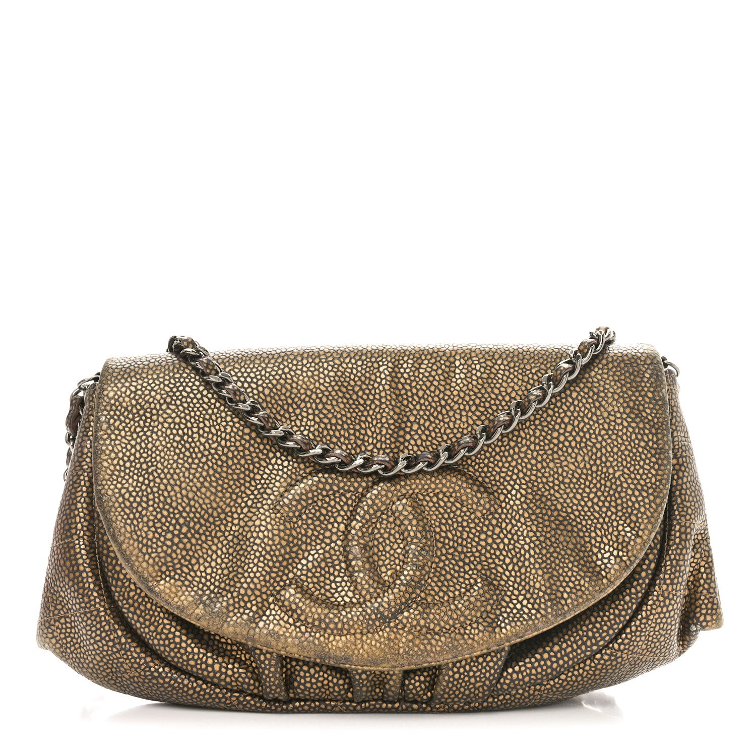 Chanel Metallic Caviar Half Moon Wallet On Chain WOC Bronze 1 of 11