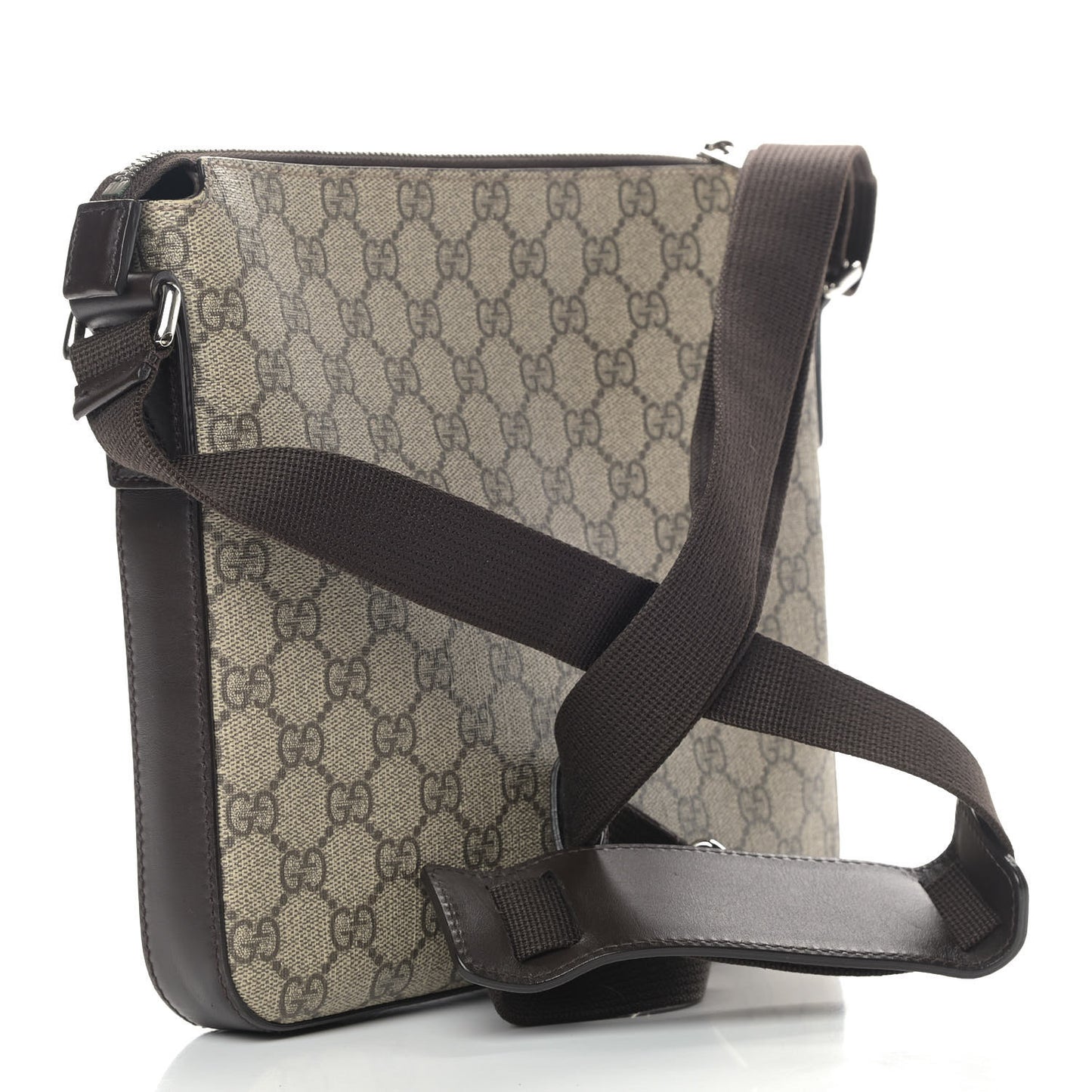 GG Supreme Monogram Selleria Calfskin Small Flat Messenger Bag Beige Ebony Cocoa Marrone Scuro