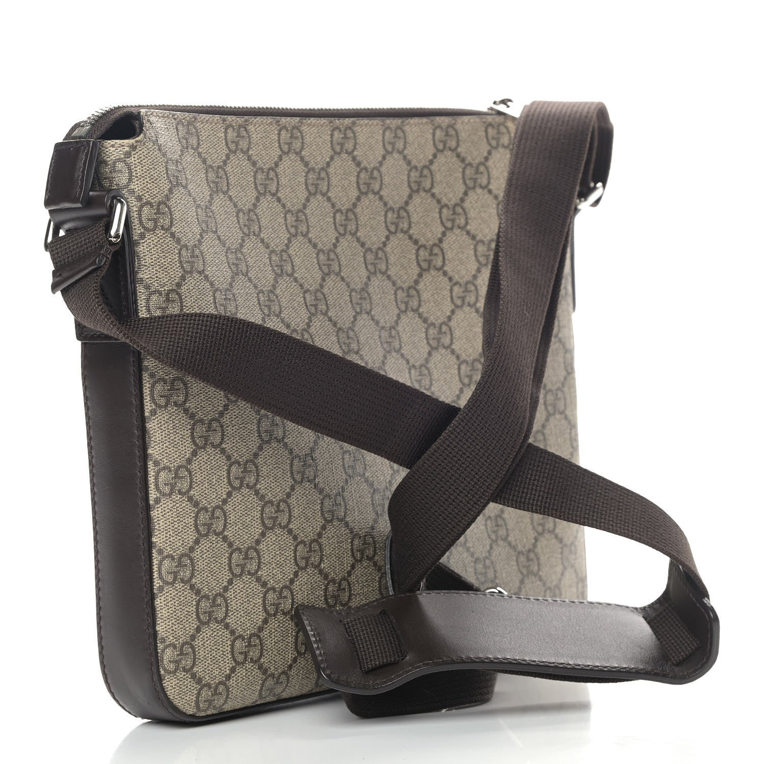 Gucci GG Supreme Monogram Selleria Calfskin Small Flat Messenger Bag Beige Ebony Cocoa Marrone Scuro 2 of 11