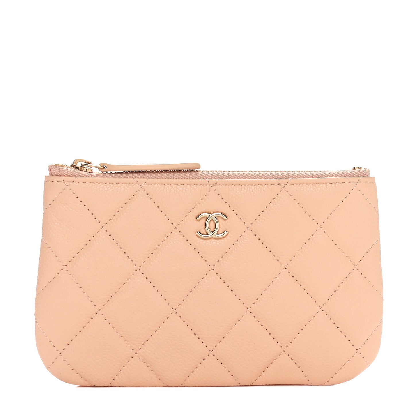 Caviar Quilted Small Cosmetic Case Light Beige