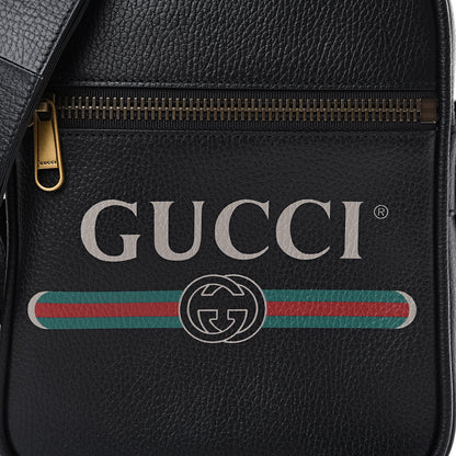 Gucci Grained Calfskin Logo Messenger Bag Black 8 of 12