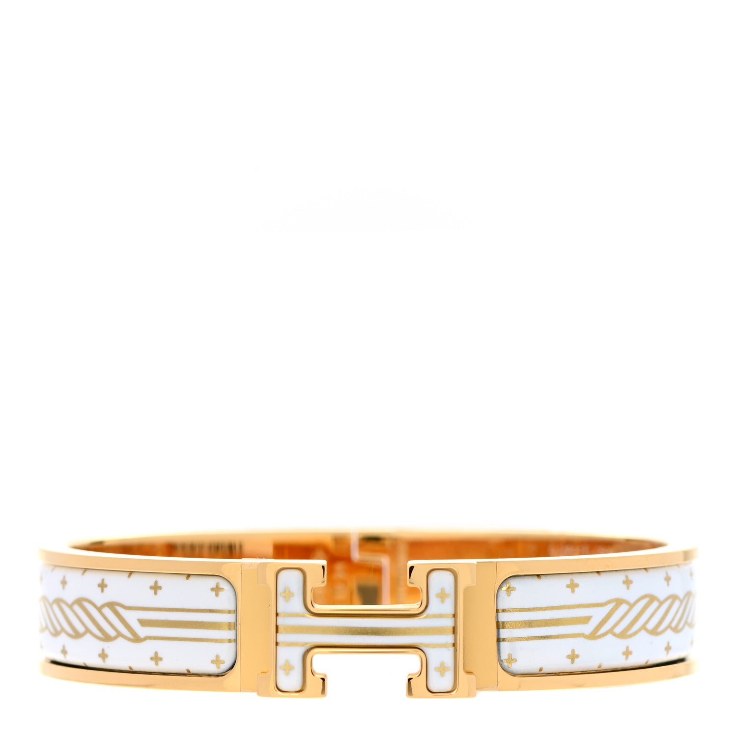 Hermes Enamel Printed Quadrige Au Fil Narrow Clic Clac H Bracelet PM Or White 1 of 5