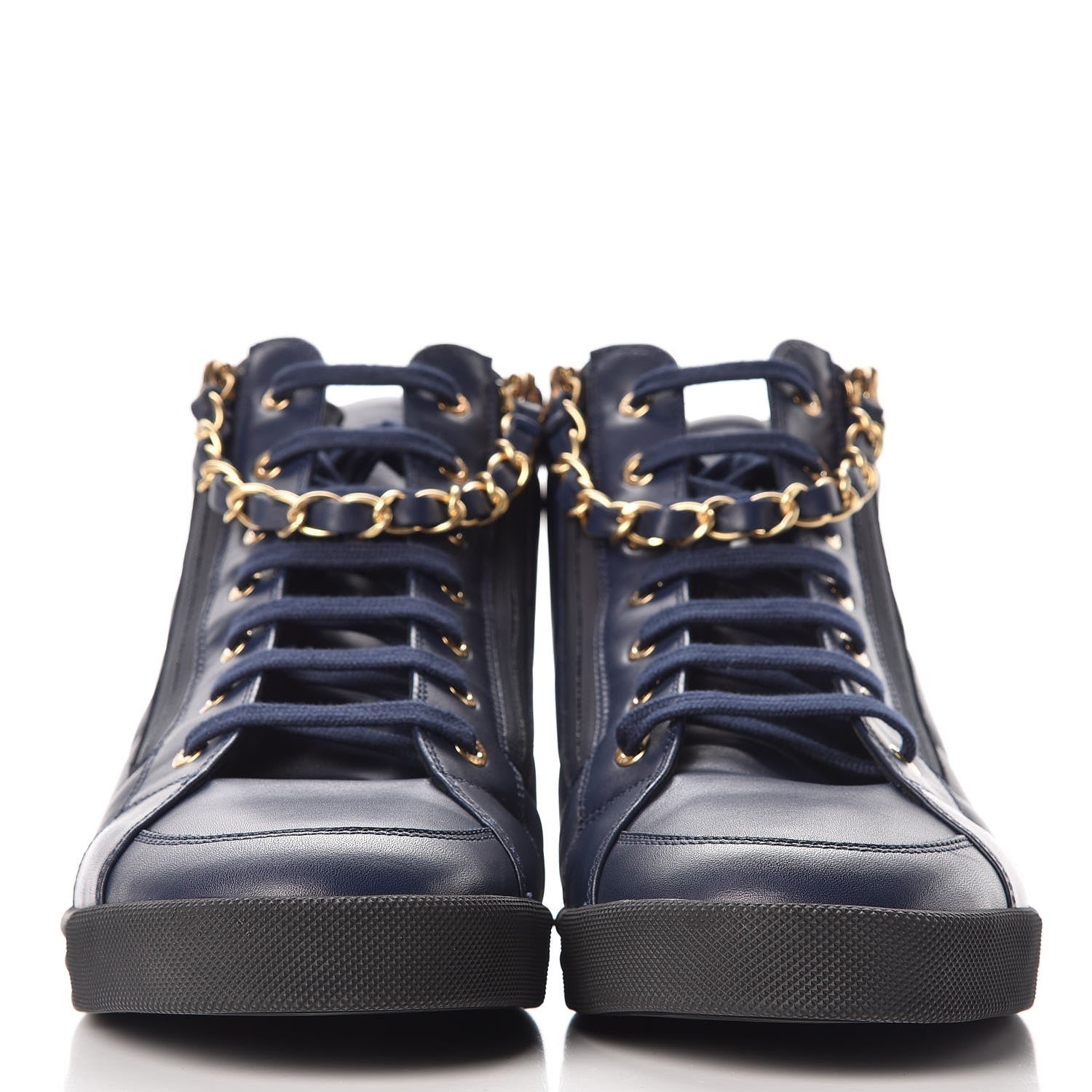 Chanel Calfskin Mens Zipped Sneakers 43 Navy 2 of 9