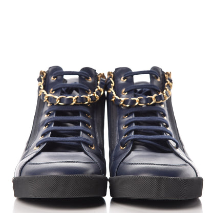 Chanel Calfskin Mens Zipped Sneakers 43 Navy 2 of 9