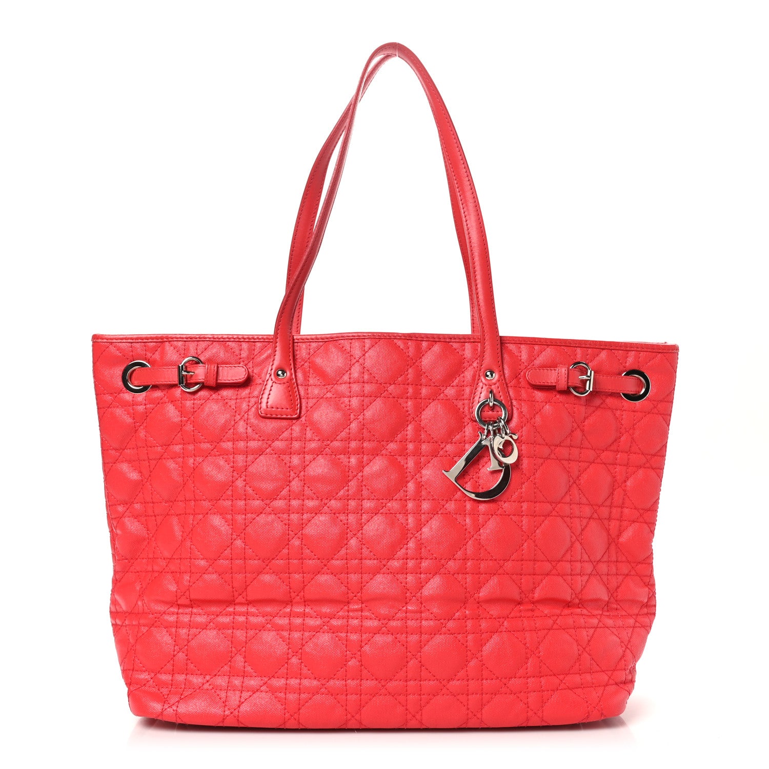 Christian Dior Coated Canvas Cannage Medium Panarea Tote Red 1 of 11