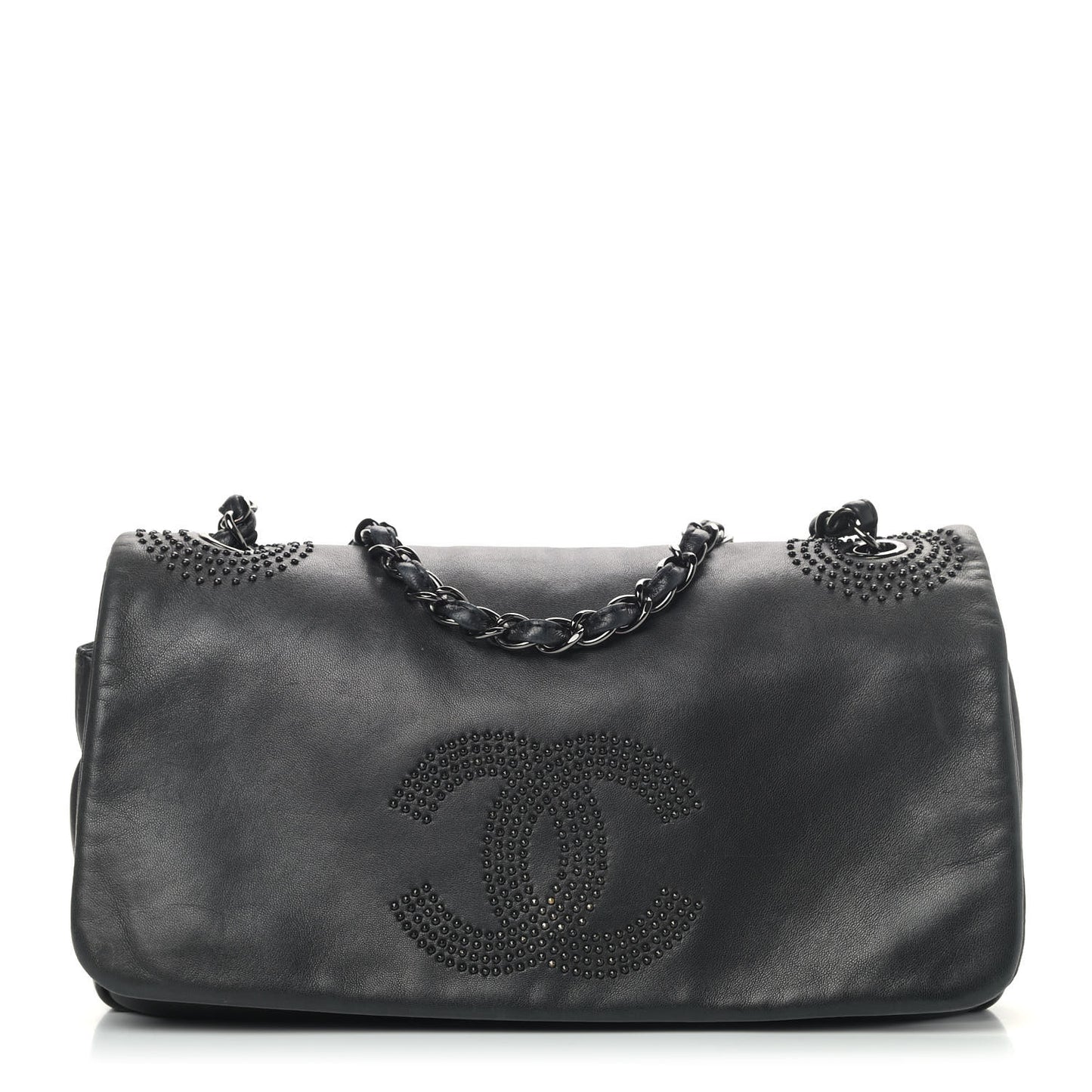 Lambskin Studded CC East West Flap Black