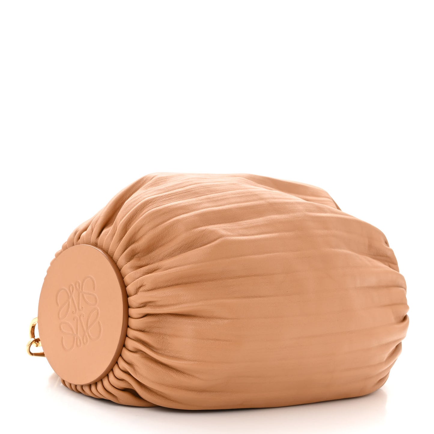 Lambskin Pleated Bracelet Pouch Shoulder Bag Warm Desert