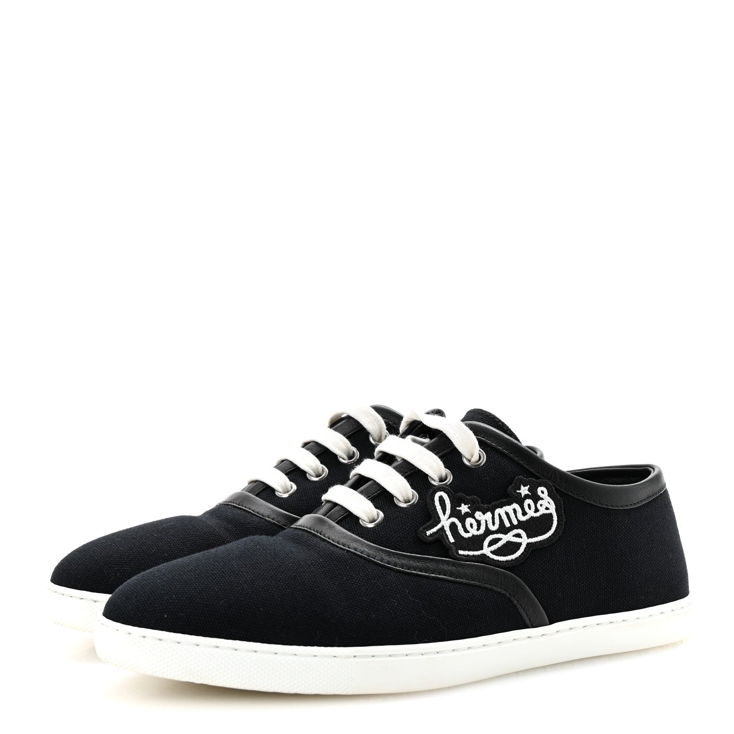 Hermes Canvas Embroidered Innocent Sneakers 37 Black 4 of 9