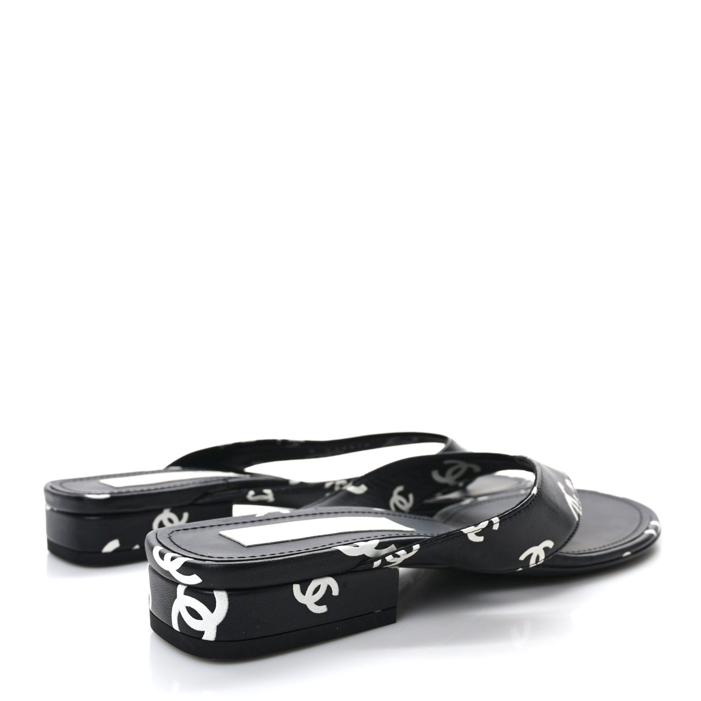 Lambskin Printed CC Thong Sandals 39 Black White