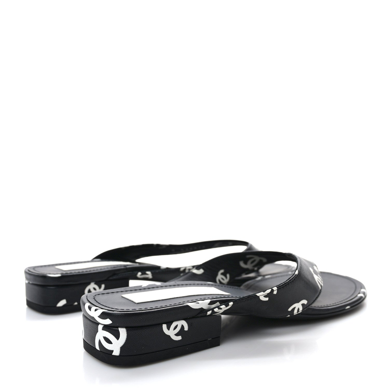 Chanel Lambskin Printed CC Thong Sandals 39 Black White 4 of 7