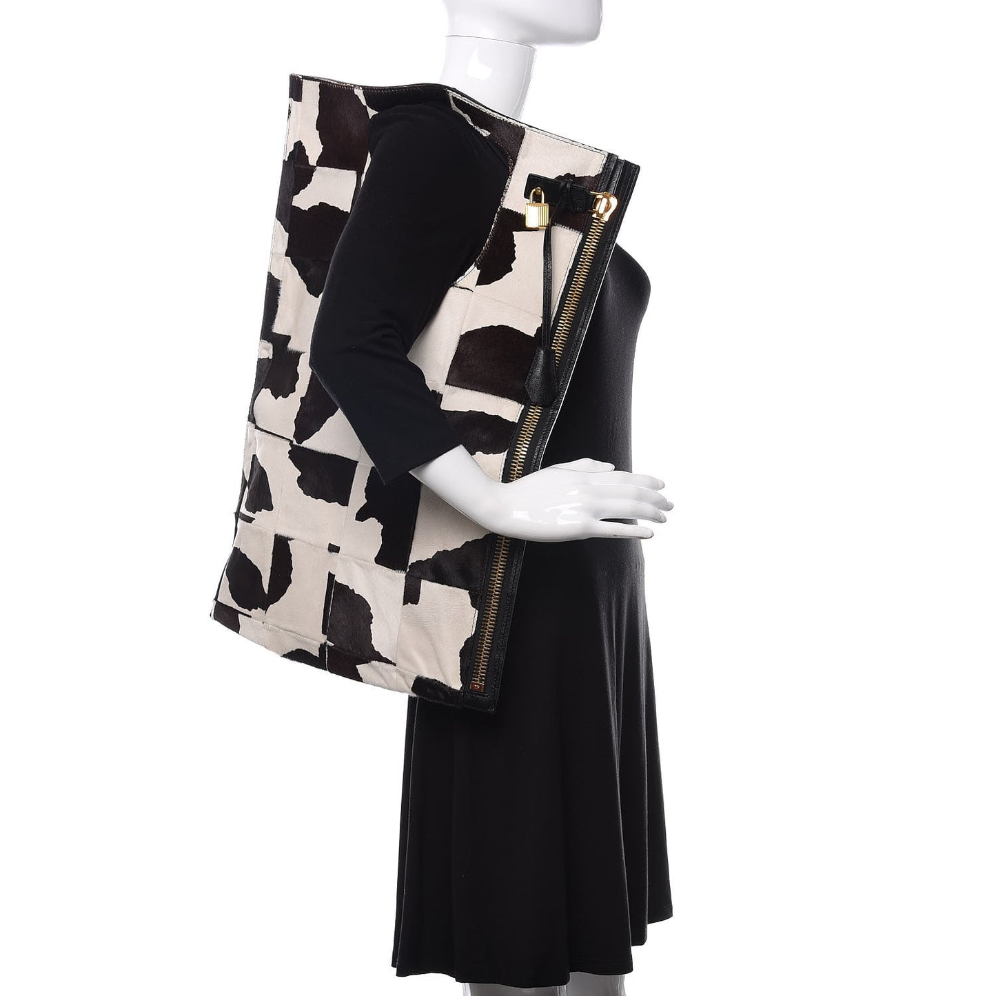 Calf Hair Large Alix Padlock Zip Shoulder Bag Black White