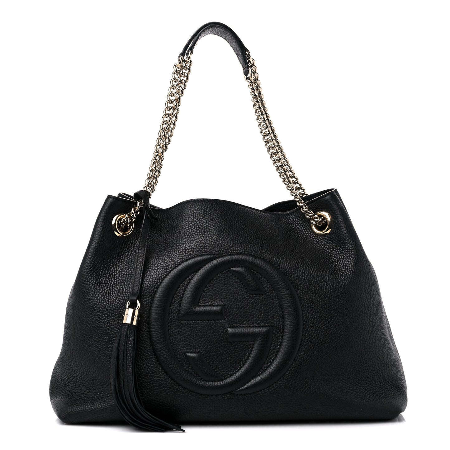Pebbled Calfskin Medium Soho Chain Shoulder Bag Black