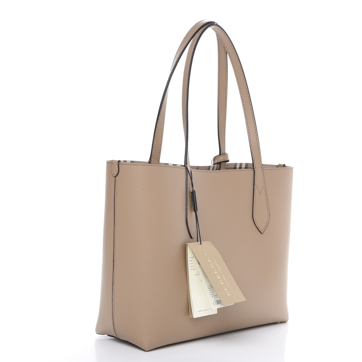 Burberry Grainy Calfskin Haymarket Check Small Reversible Tote Camel 4 of 12