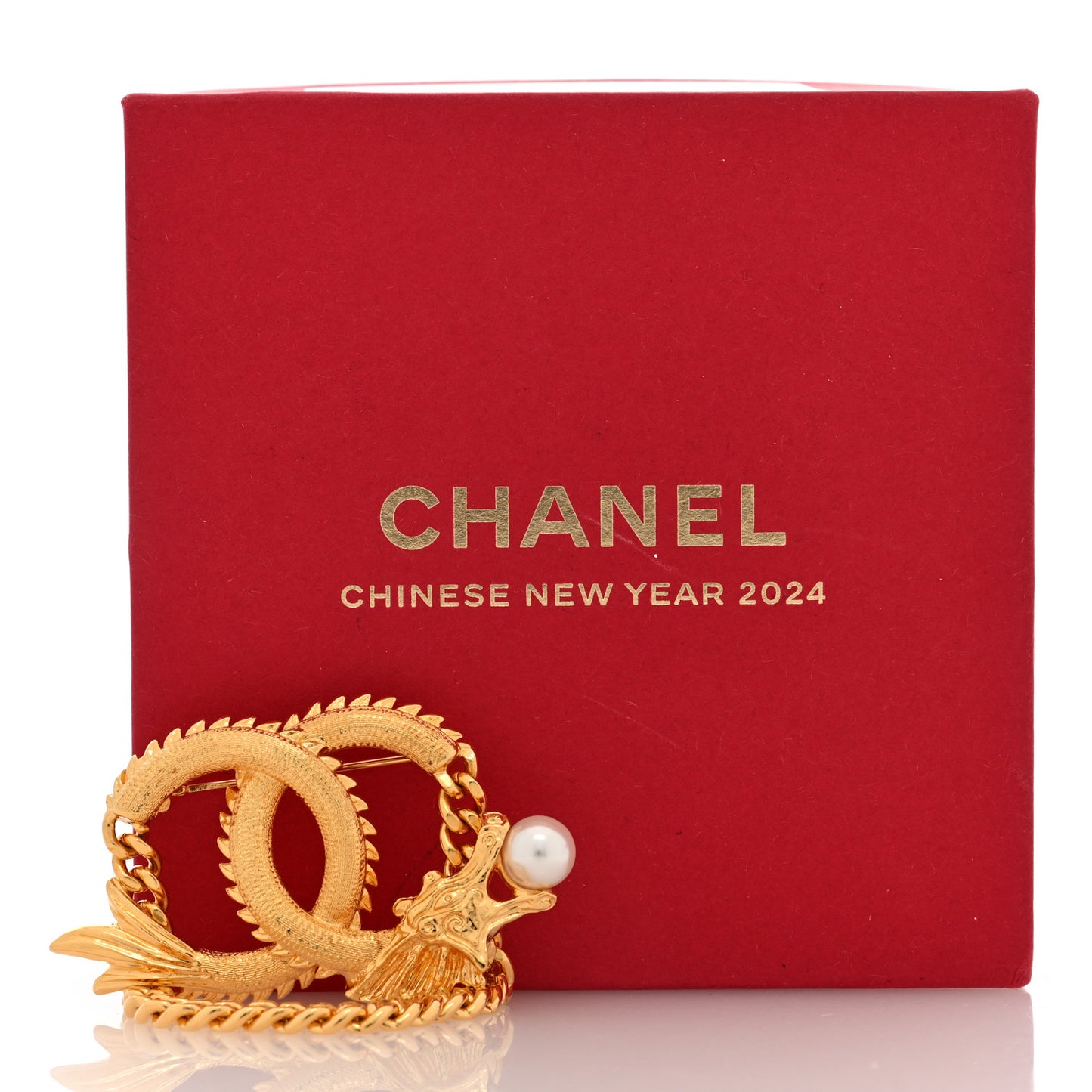 Chinese New Year Pearl Chain CC Brooch Gold