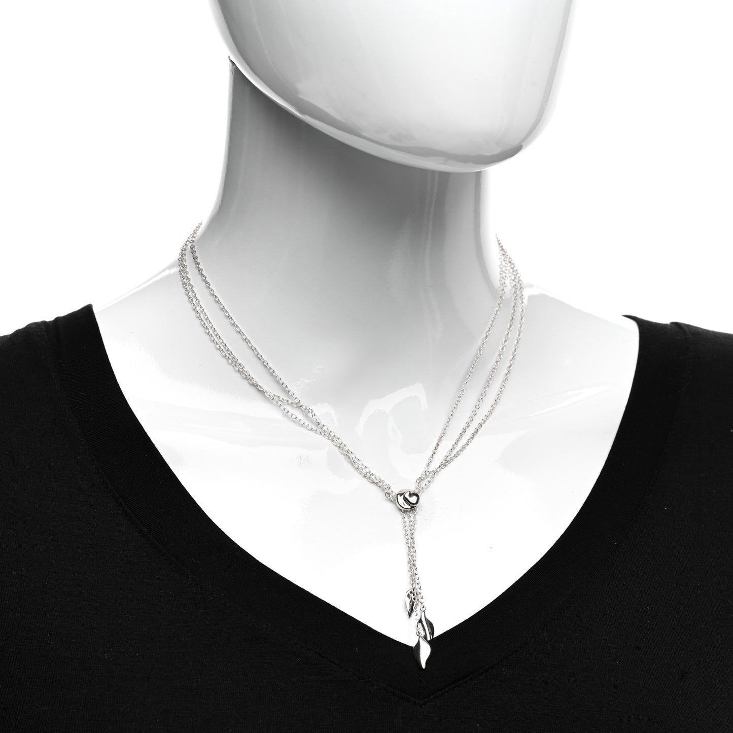 Sterling Silver Three Leaf Drop Pendant Necklace