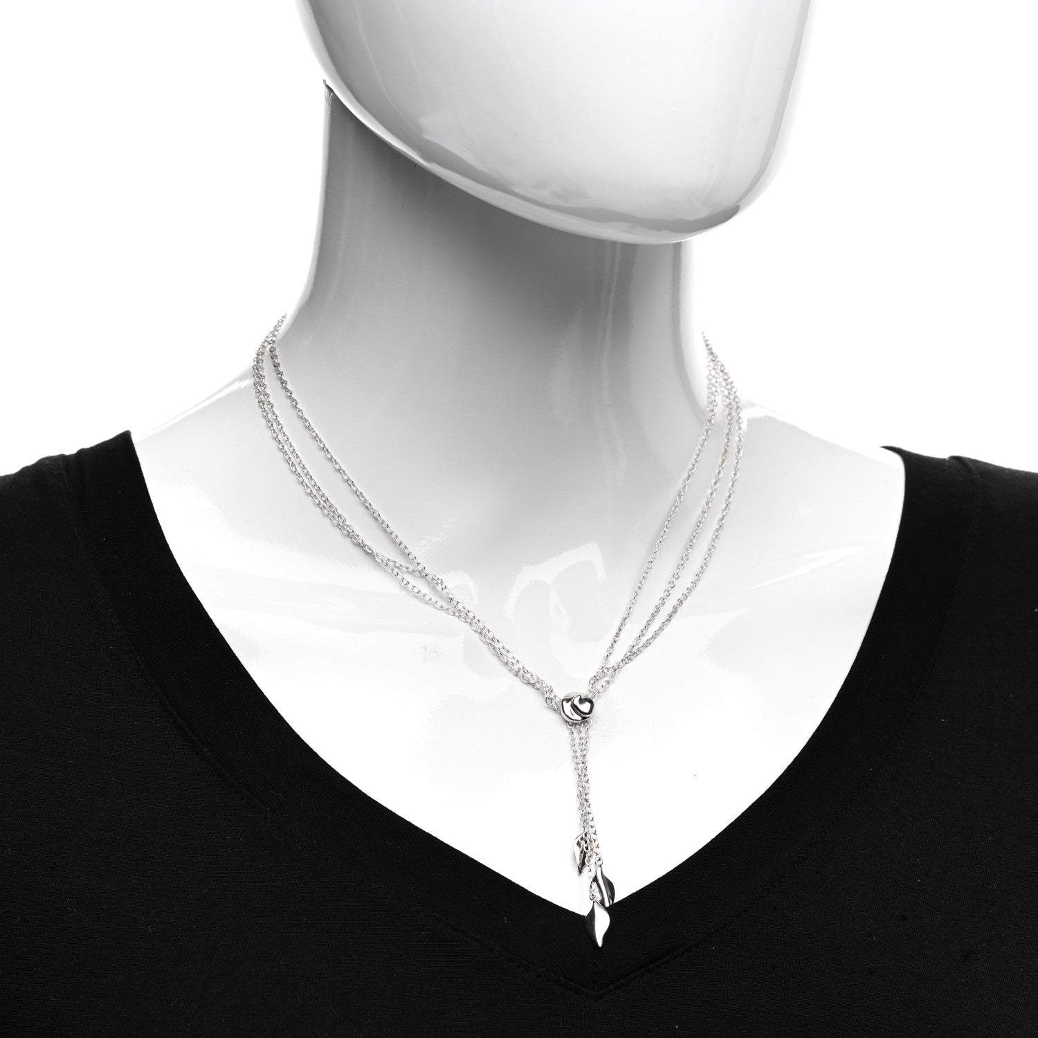 Tiffany Sterling Silver Three Leaf Drop Pendant Necklace 2 of 4