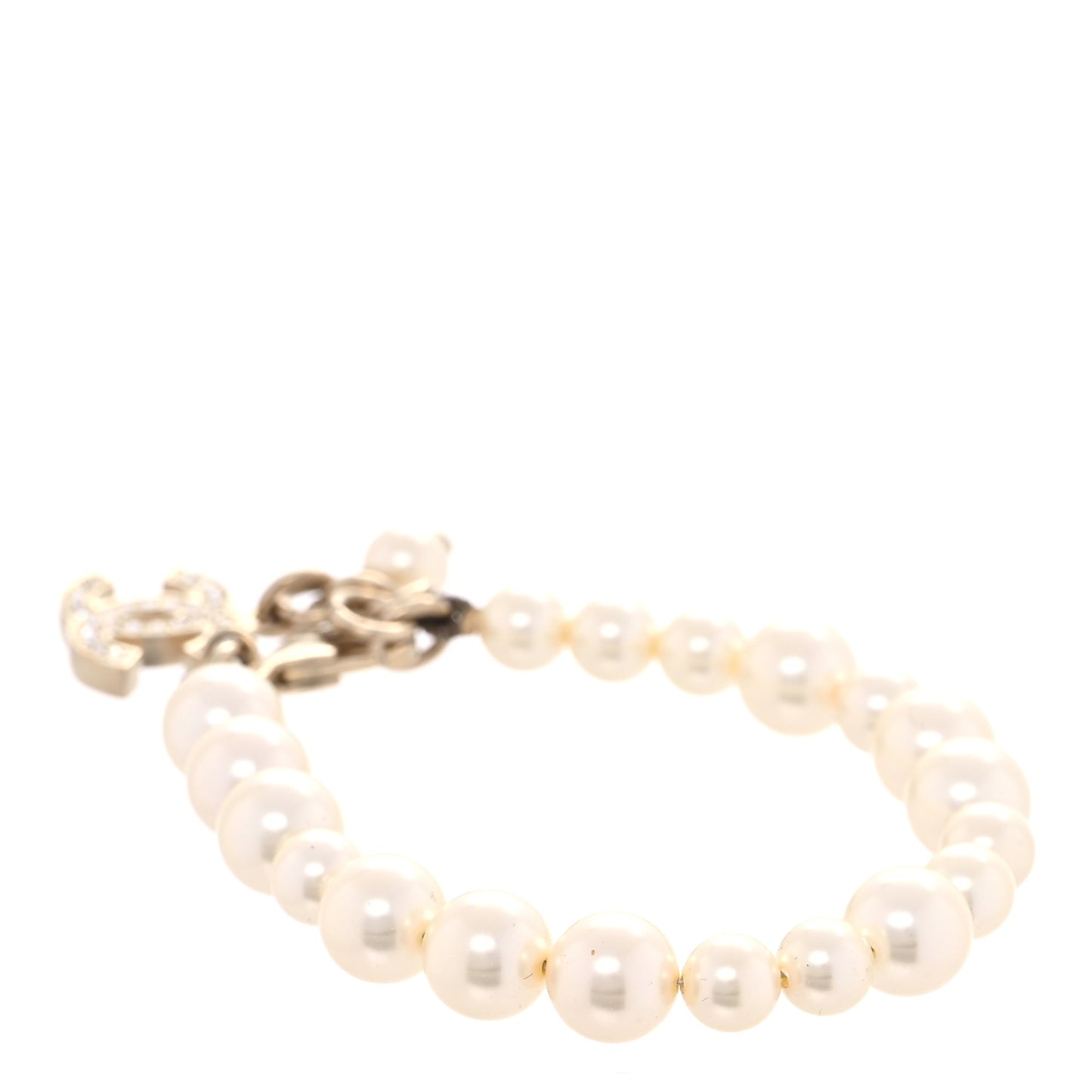 Graduated Pearl Crystal CC Bracelet Gold