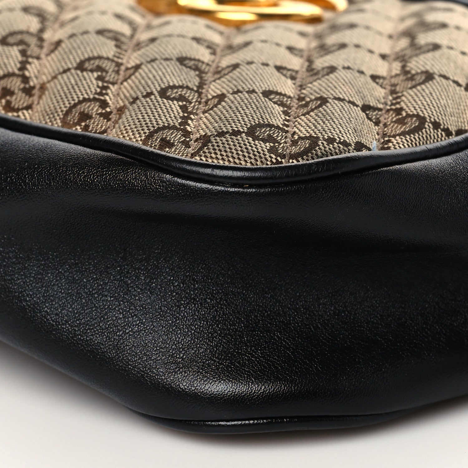 Gucci Monogram Matelasse Diagonal Small GG Marmont Chain Shoulder Bag Beige Black 11 of 13