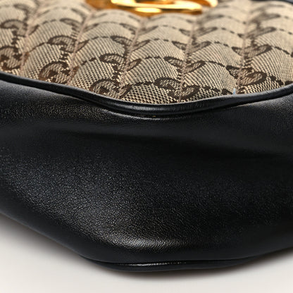 Gucci Monogram Matelasse Diagonal Small GG Marmont Chain Shoulder Bag Beige Black 11 of 13