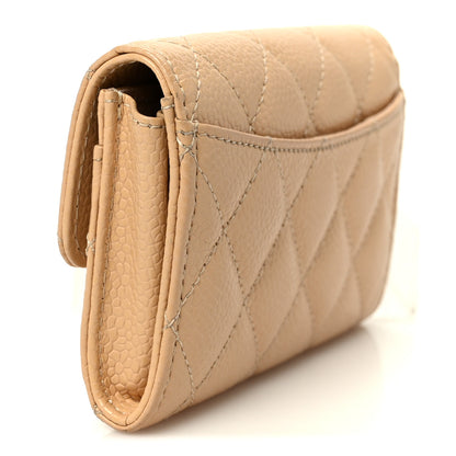 Chanel Caviar Quilted Flap Card Holder Wallet Beige 3 of 9