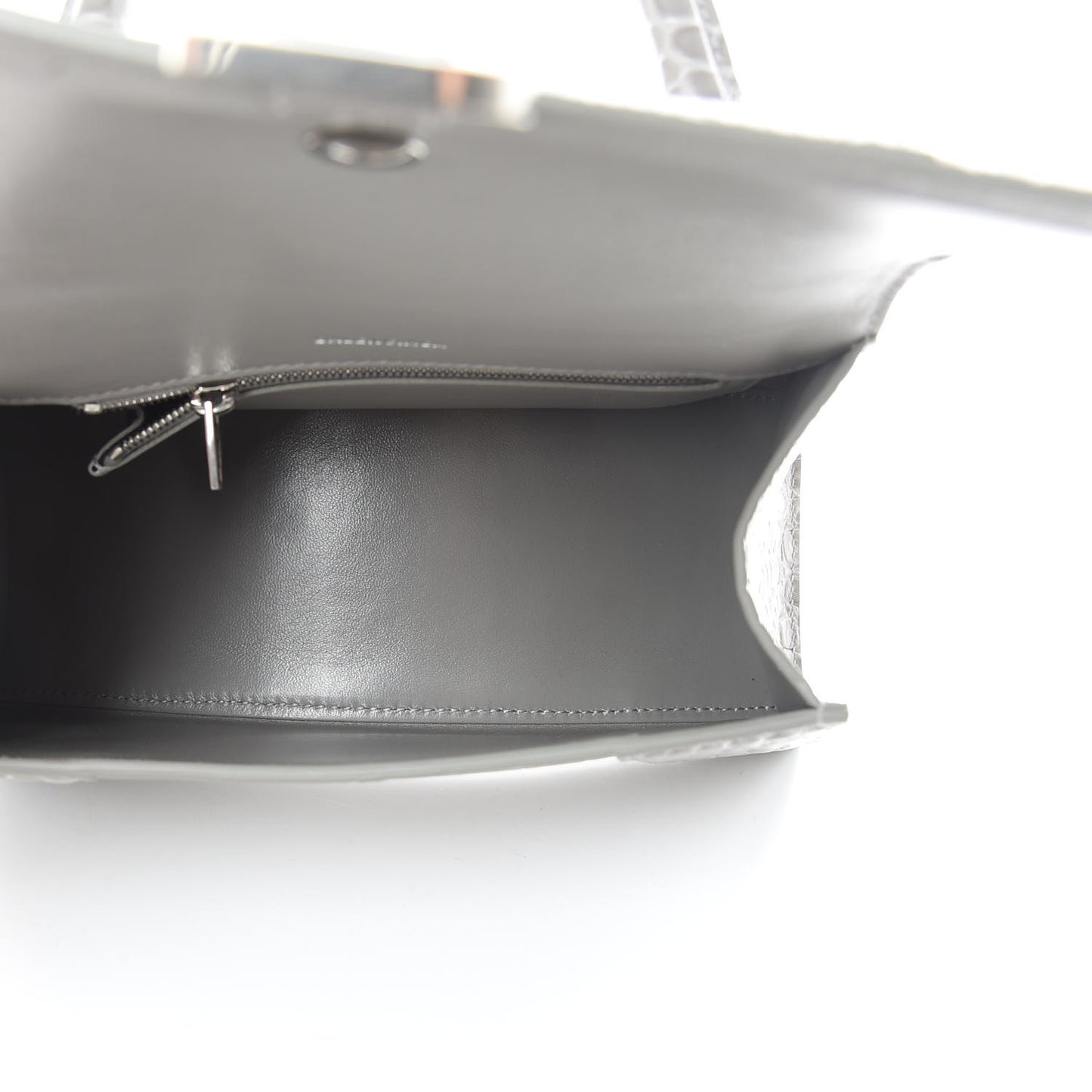 Calfskin Crocodile Embossed Small Hourglass Top Handle Bag Grey