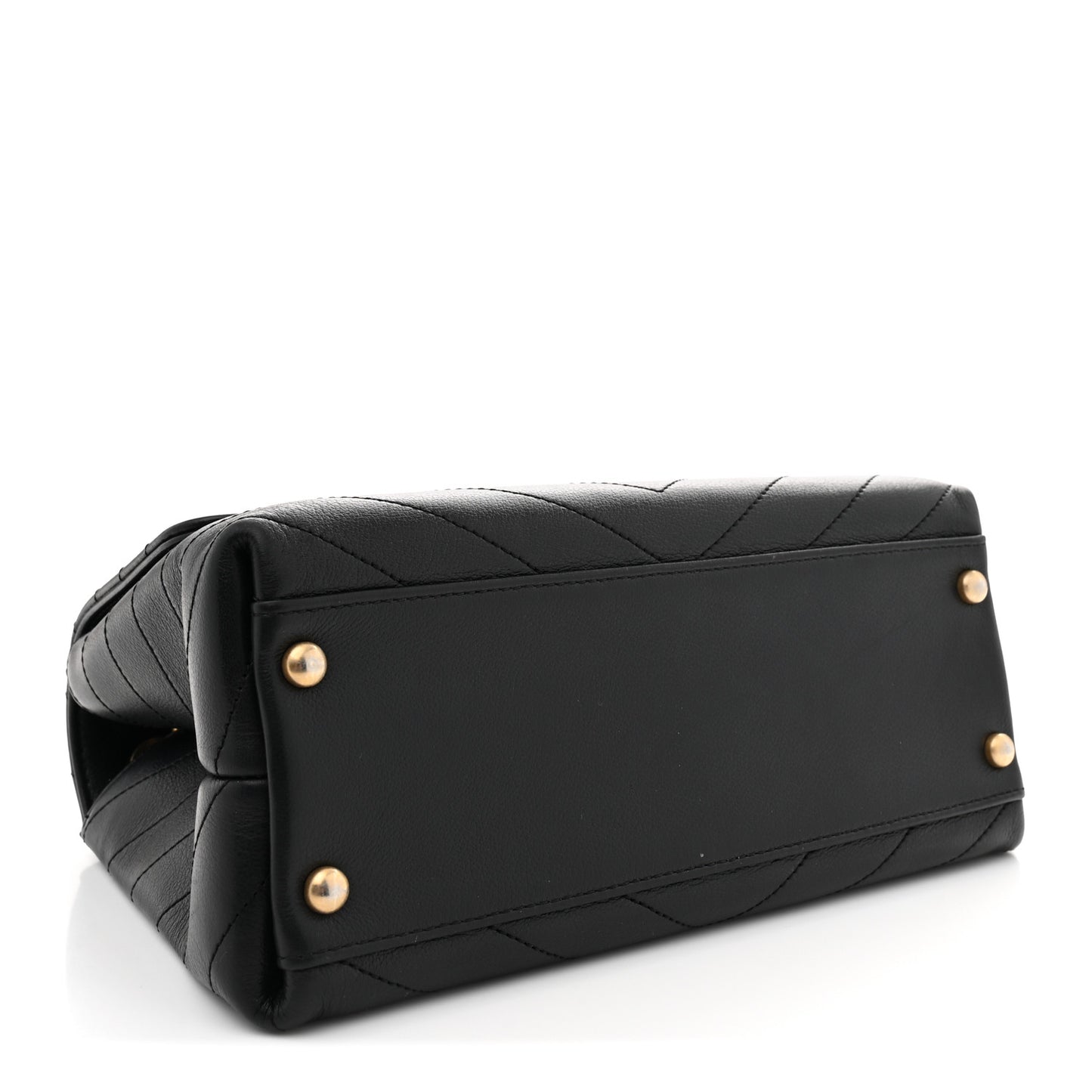Grained Calfskin Snakeskin Small Chevron Chic Top Handle Flap Black