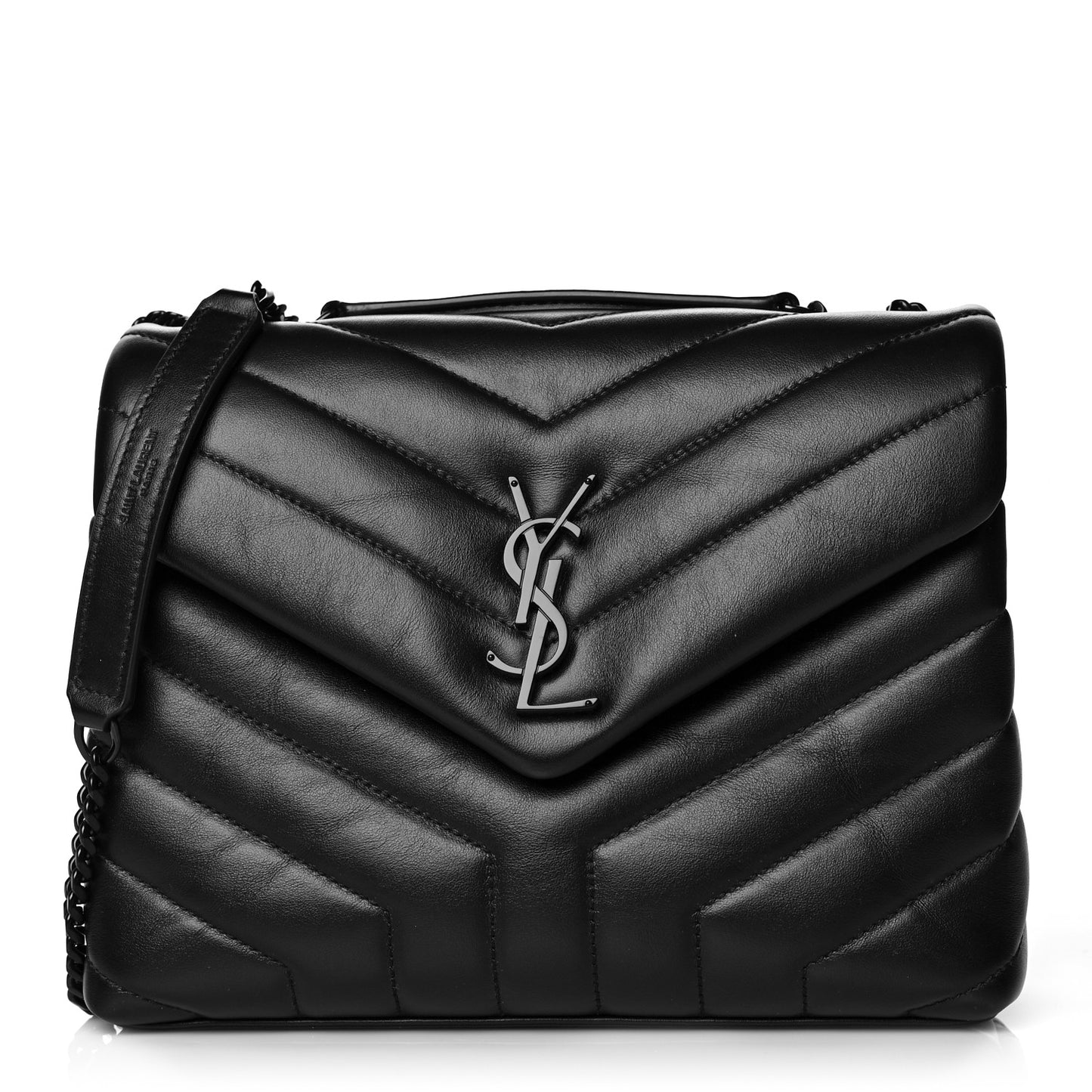 Calfskin Y Quilted Monogram Small Loulou Chain Satchel Black