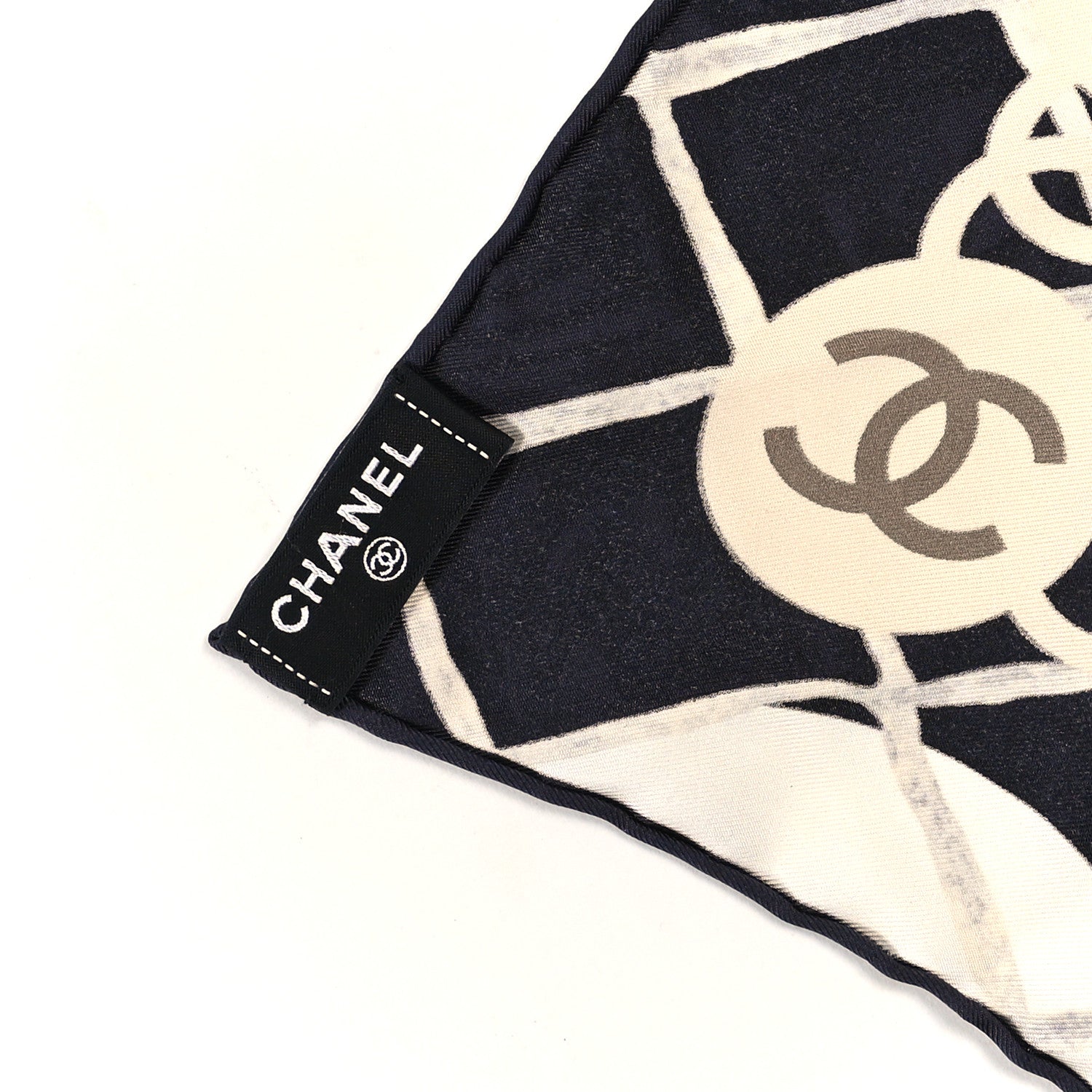 Chanel Silk Camellia CC Square Scarf Black 4 of 4