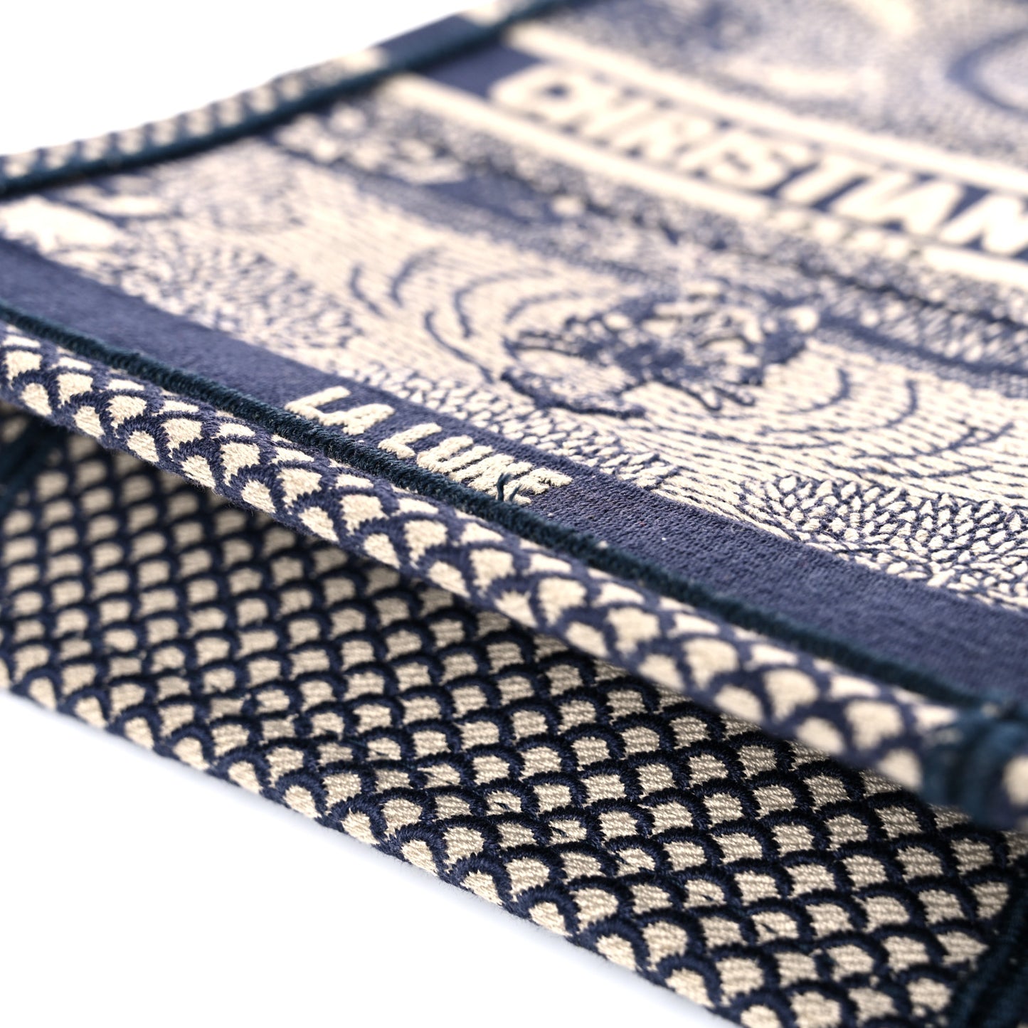 Embroidered La Lune Tarot Vertical Book Tote Blue