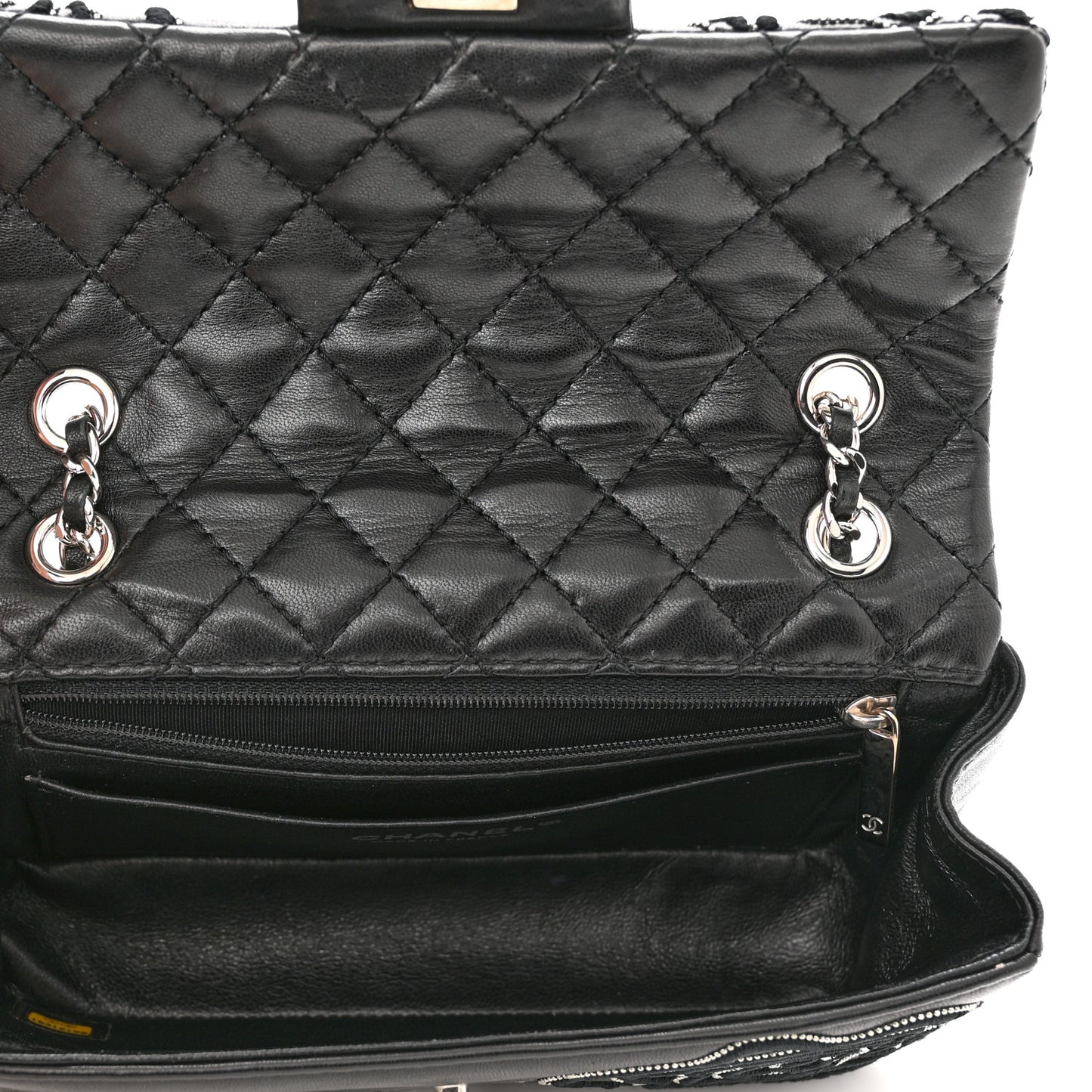 Lambskin Embroidered Camellia Follies Flap Black