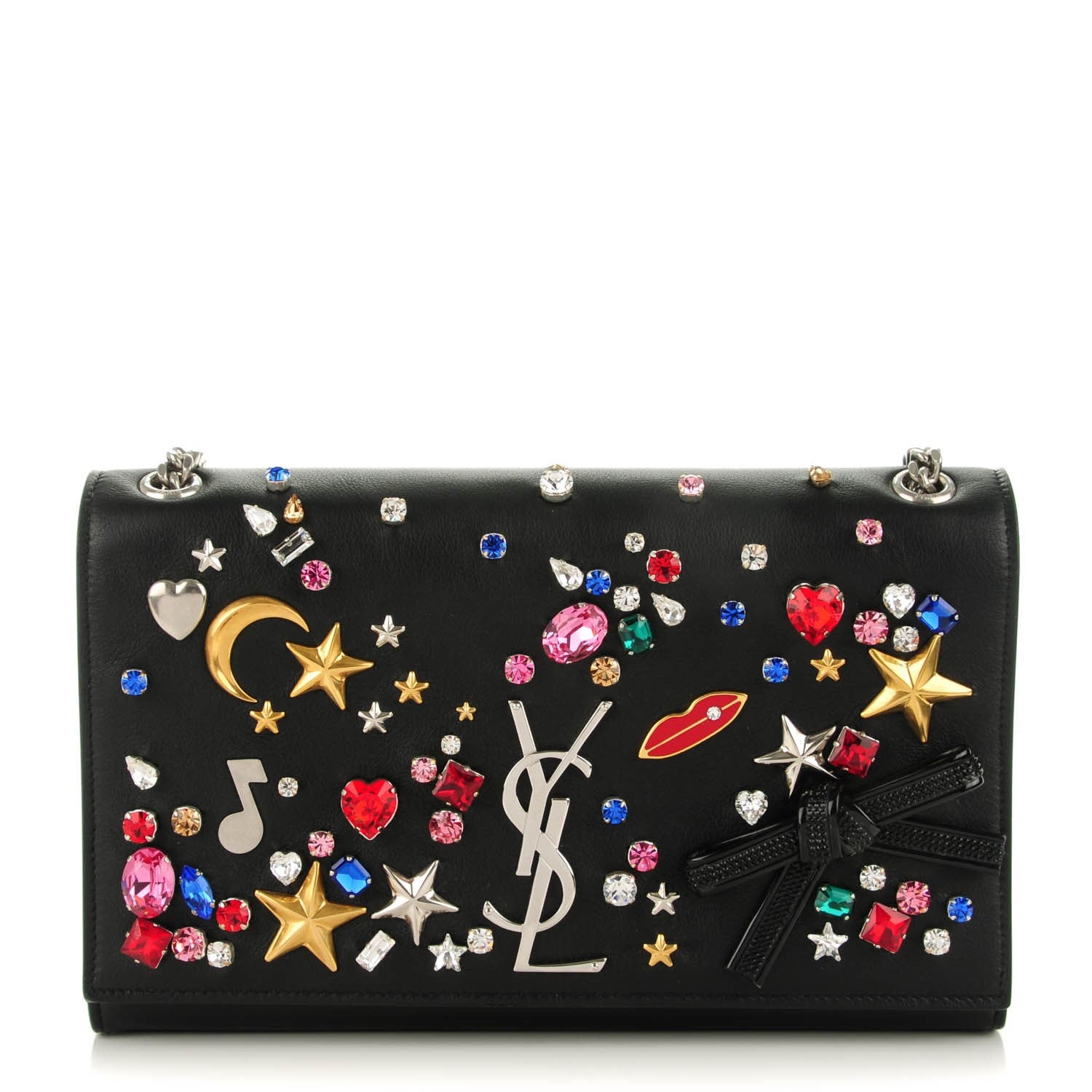 Saint Laurent Calfskin Embellished Medium Monogram Kate Satchel Black 1 of 7