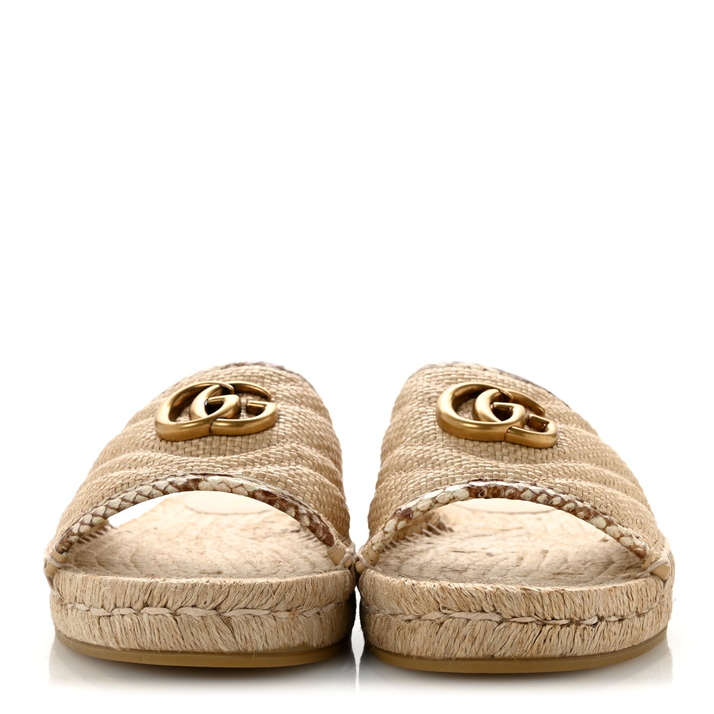 Straw Elaphe Matelasse GG Marmont Espadrille Slide Sandals 39 Natural Cream Brown