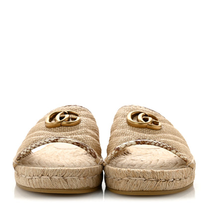 Gucci Straw Elaphe Matelasse GG Marmont Espadrille Slide Sandals 39 Natural Cream Brown 3 of 9