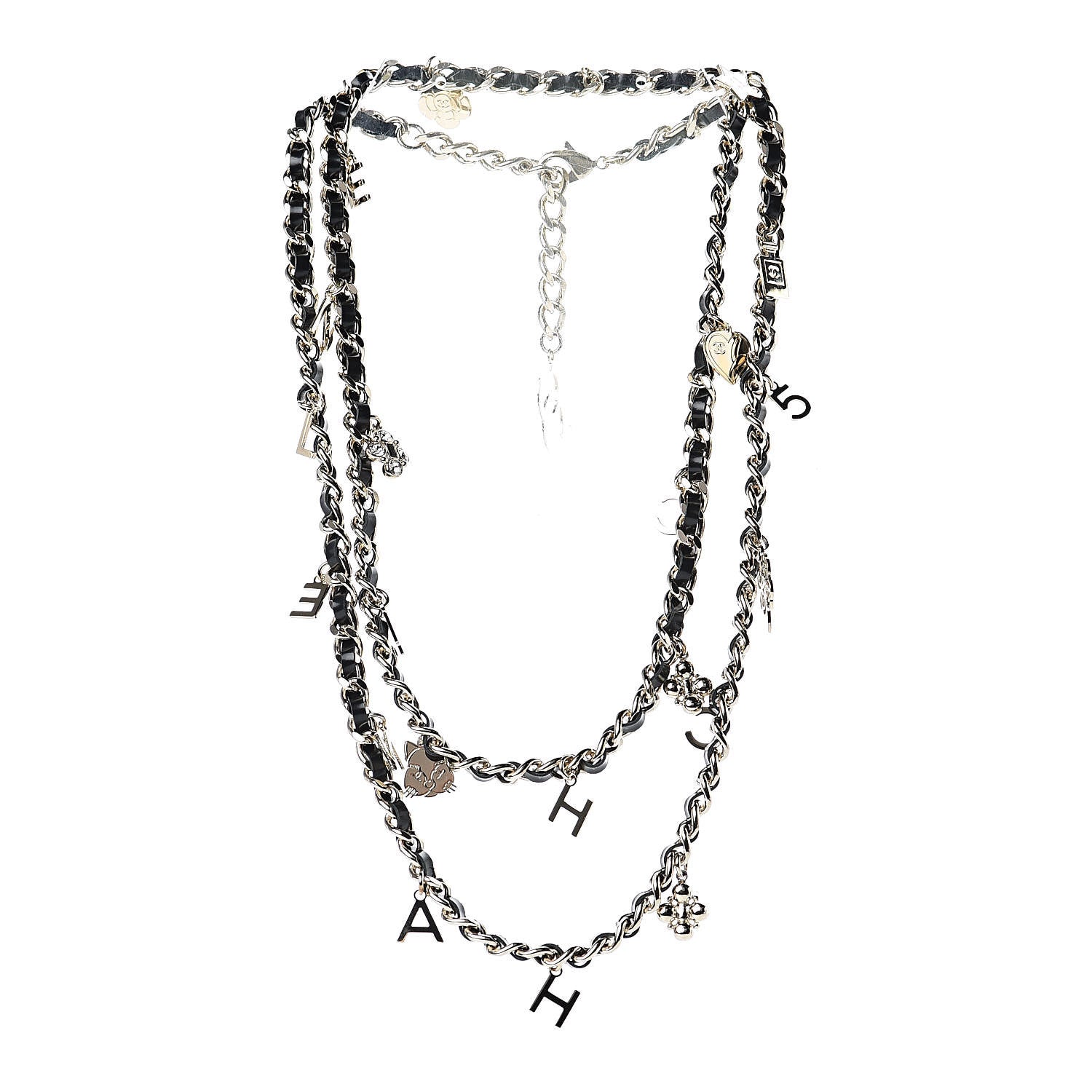 Chanel Glazed Calfskin Crystal Charm Necklace Black Gold 3 of 6