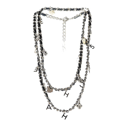 Chanel Glazed Calfskin Crystal Charm Necklace Black Gold 3 of 6