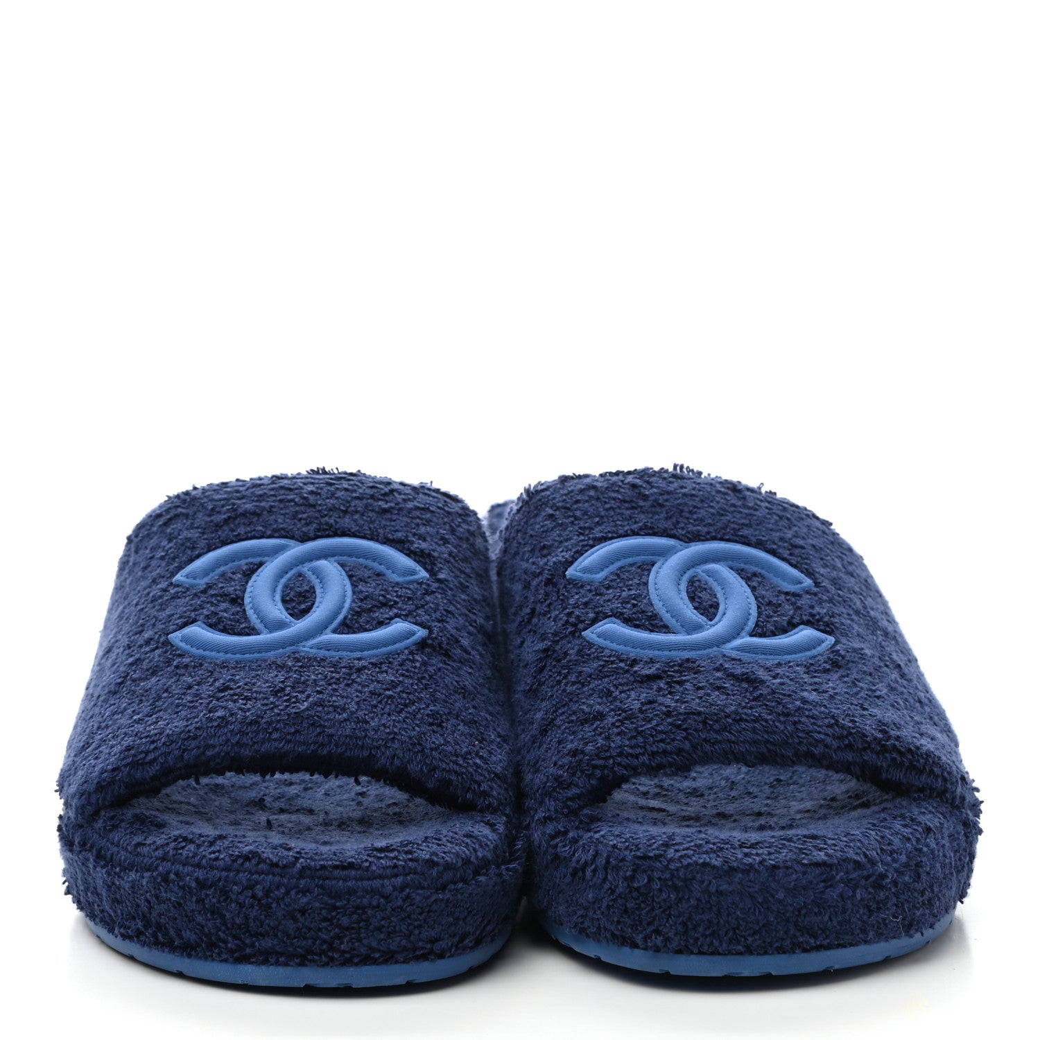 Chanel Terry CC Flat Mules Sandals 38 Dark Navy Blue 2 of 9