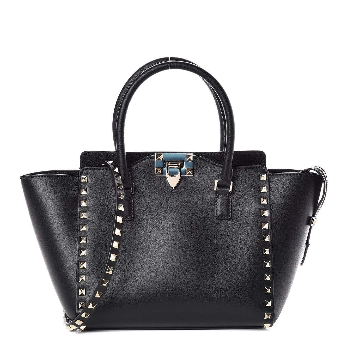 Vitello Small Rockstud Double Handle Tote Black