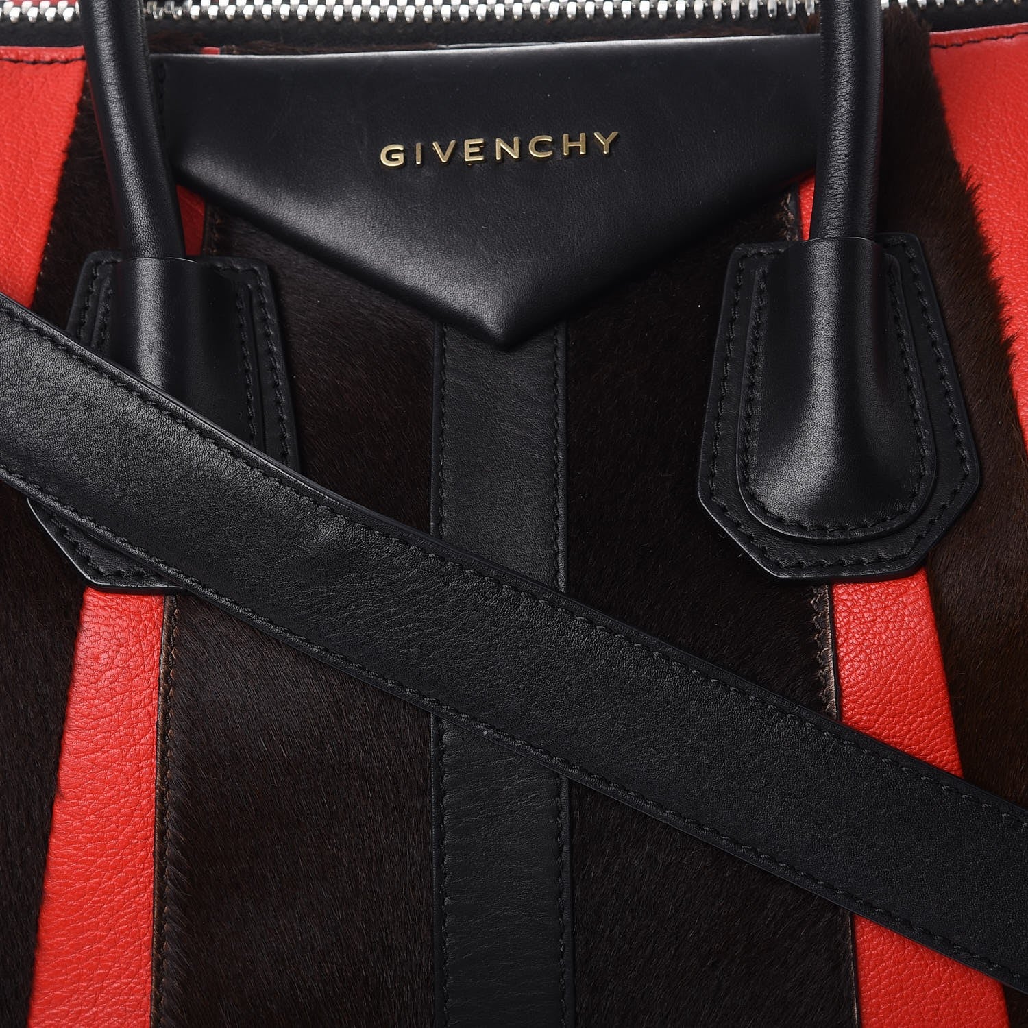 Givenchy Calf Hair Goatskin Smooth Calfskin Patchwork Medium Antigona Black Red 11 of 12