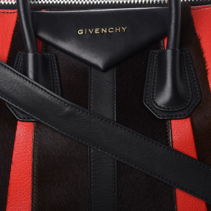 Givenchy Calf Hair Goatskin Smooth Calfskin Patchwork Medium Antigona Black Red 11 of 12