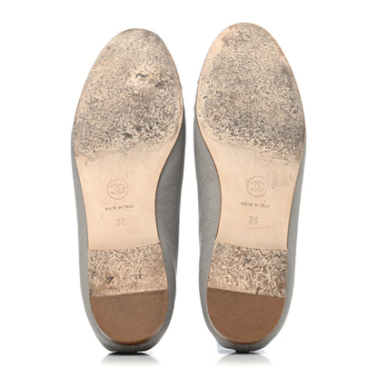 Chanel Caviar CC Cap Toe Ballerina Flats 38 Grey 4 of 4