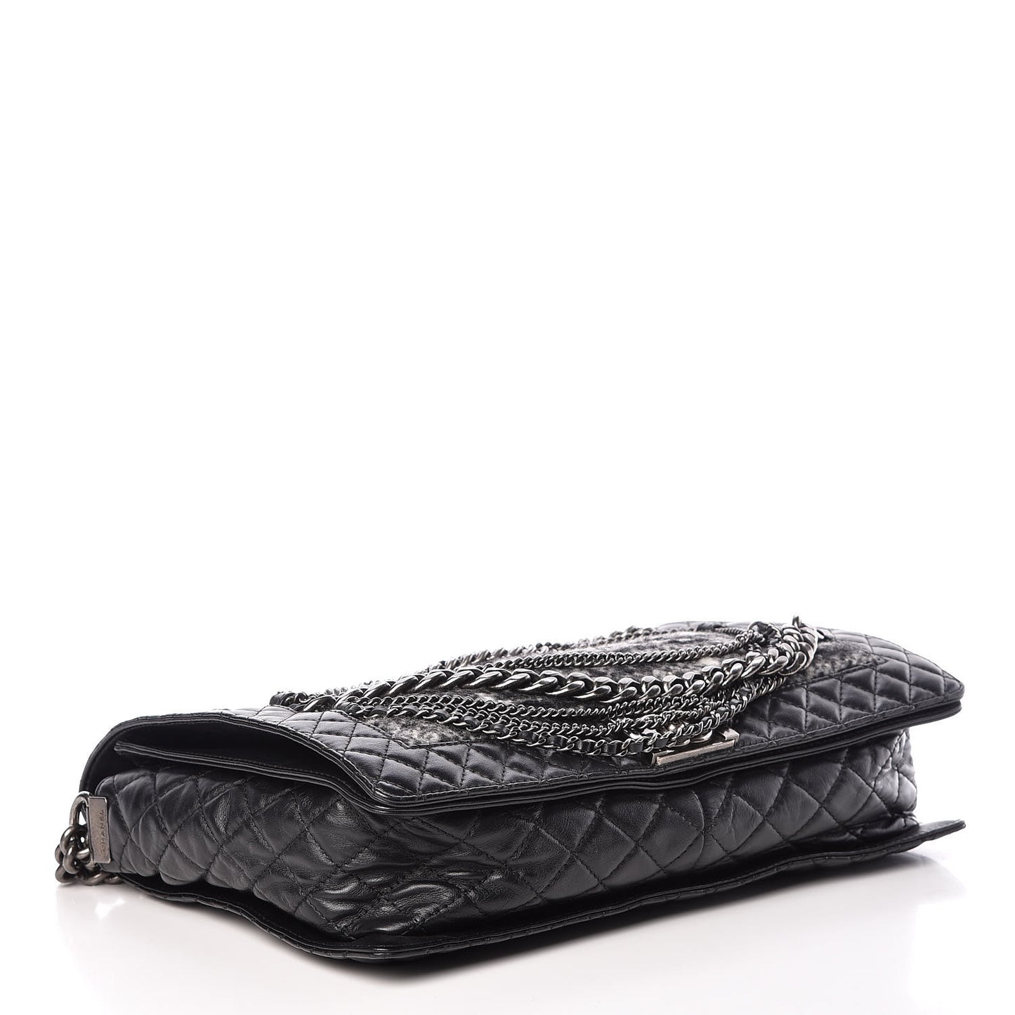 Calfskin Tweed Enchained XL Boy Flap Black