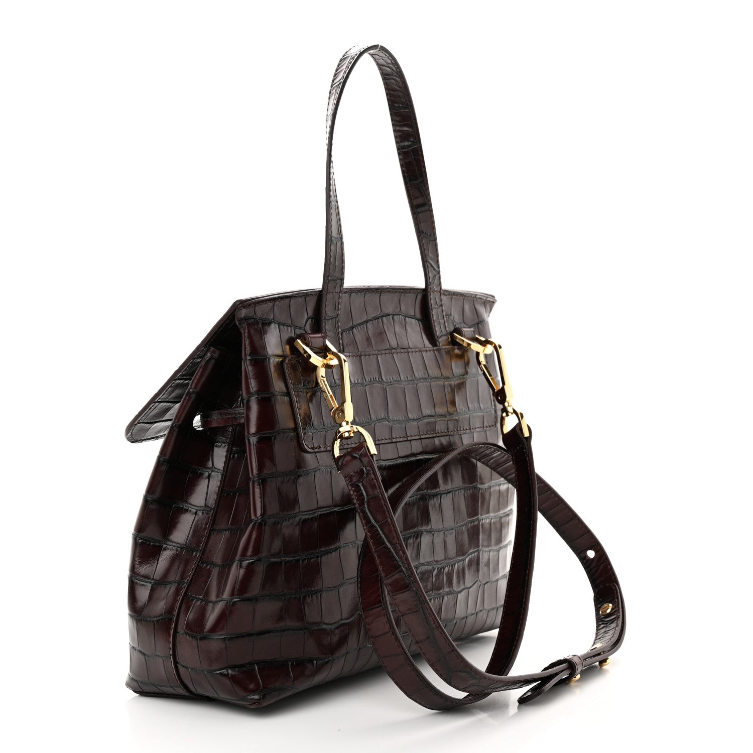 Mansur Gavriel Calfskin Crocodile Embossed Lady Bag Burgundy 3 of 9